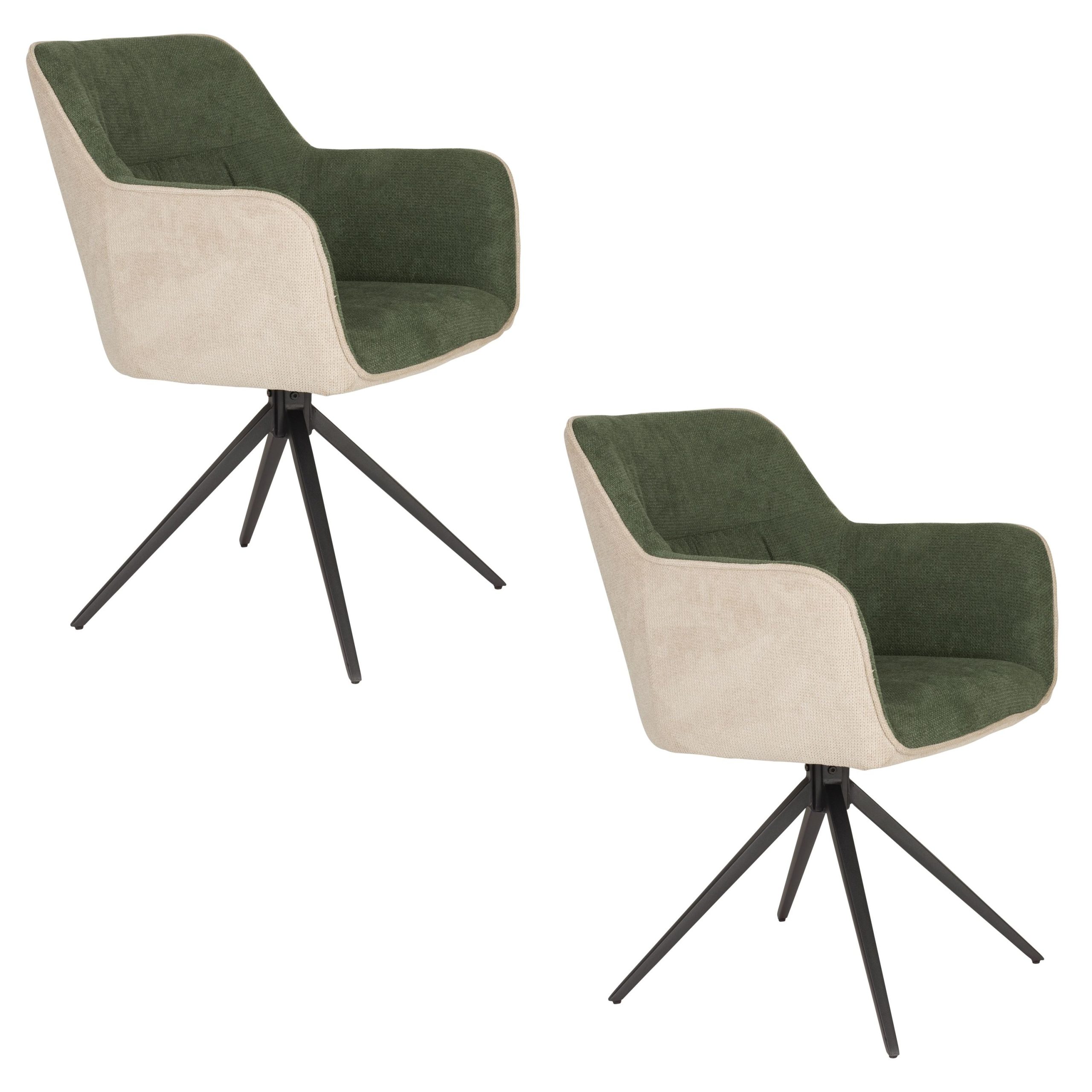 Housecraft Living Daley Eetkamerstoelen Armleuning Beige/Groen - Set v