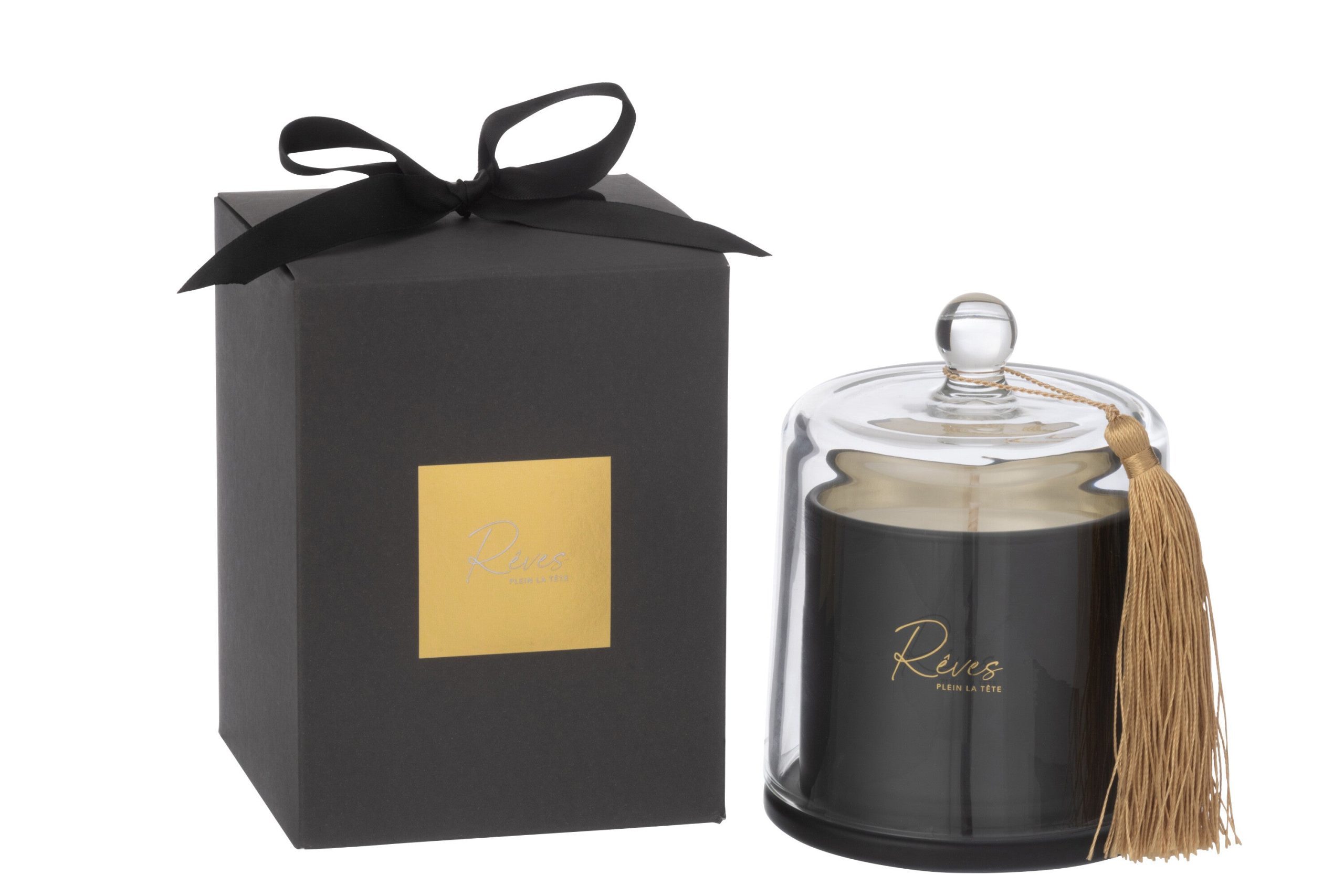 J-Line geurkaars Stolp Rêves Noir - Rainbow Reef - glas - zwart - larg
