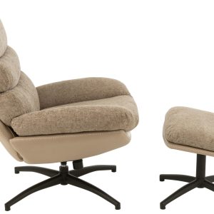 J-Line zetel Relax + Voetbank – metaal/multiplex – donkergrijs/zwart