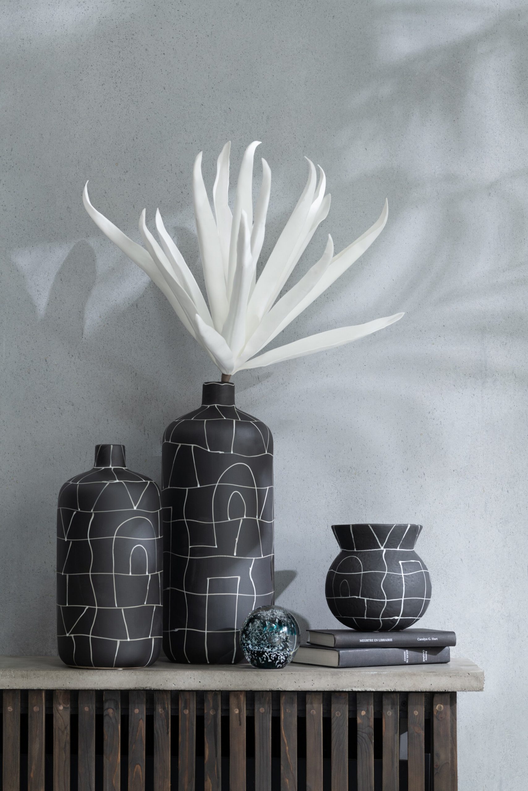 J-Line Bloem Tak Lange Bladeren 1 Kop Eva - polyresin - wit - 6 stuks