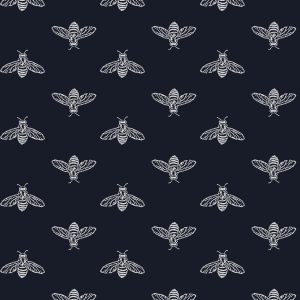 Joules Vliesbehang – Block Print Bee French – Donkerblauw – 10mx52cm