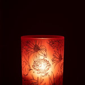 J-Line windlicht bloemen – glas – mat rood/goud – large