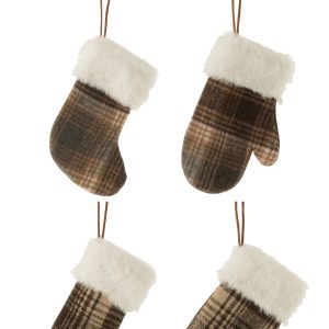 J-Line kersthanger Handschoen/Sok/Muts Geruit – textiel – bruin/beige J-Line kersthanger Handschoen/Sok/Muts Geruit – textiel – bruin/beige