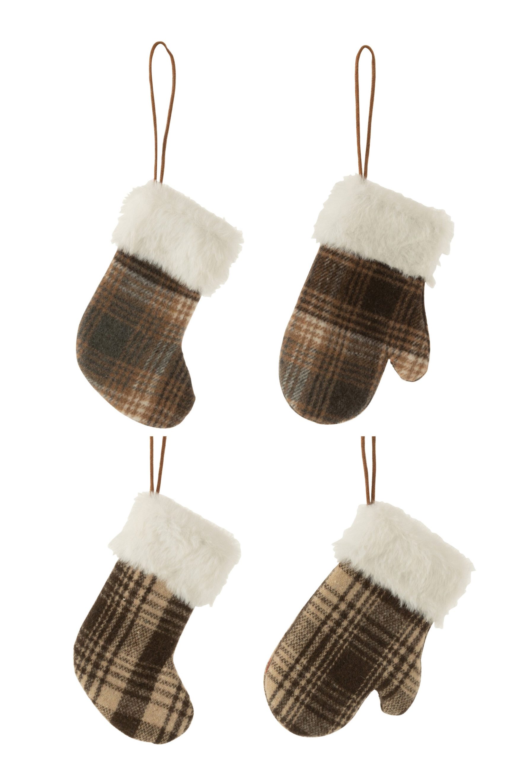J-Line kersthanger Handschoen/Sok/Muts Geruit - textiel - bruin/beige