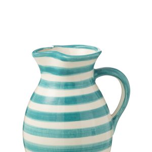 J-Line kruik Granada Stripes – keramiek – wit/aqua – medium J-Line kruik Granada Stripes – keramiek – wit/aqua – medium