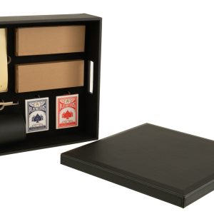 J-Line doos Kaartspel/Schaakspel – hout/kunstleder – zwart