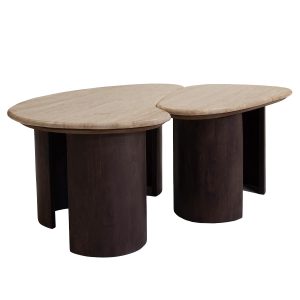 Giga Meubel Salontafel Suki Organisch – Travertin/Hout – Donkerbruin – Giga Meubel Salontafel Suki Organisch – Travertin/Hout – Donkerbruin –