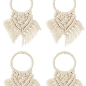 J-Line servetring Macramé – polyester – beige – 4 stuks J-Line servetring Macramé – polyester – beige – 4 stuks