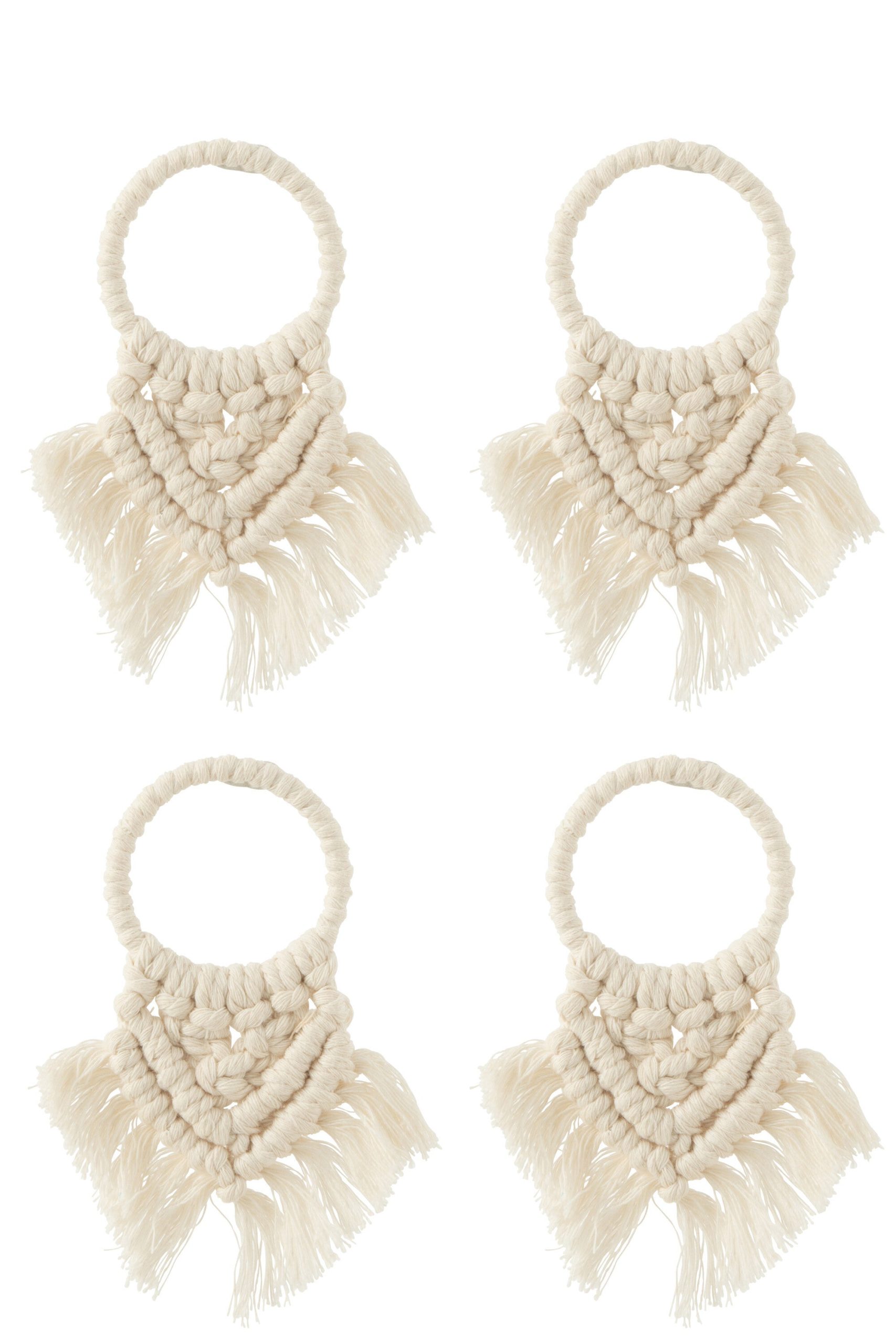 J-Line servetring Macramé - polyester - beige - 4 stuks