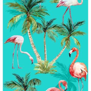 ESTAhome XXL behang flamingos turquoise, groen en roze – 50 x 900 cm –