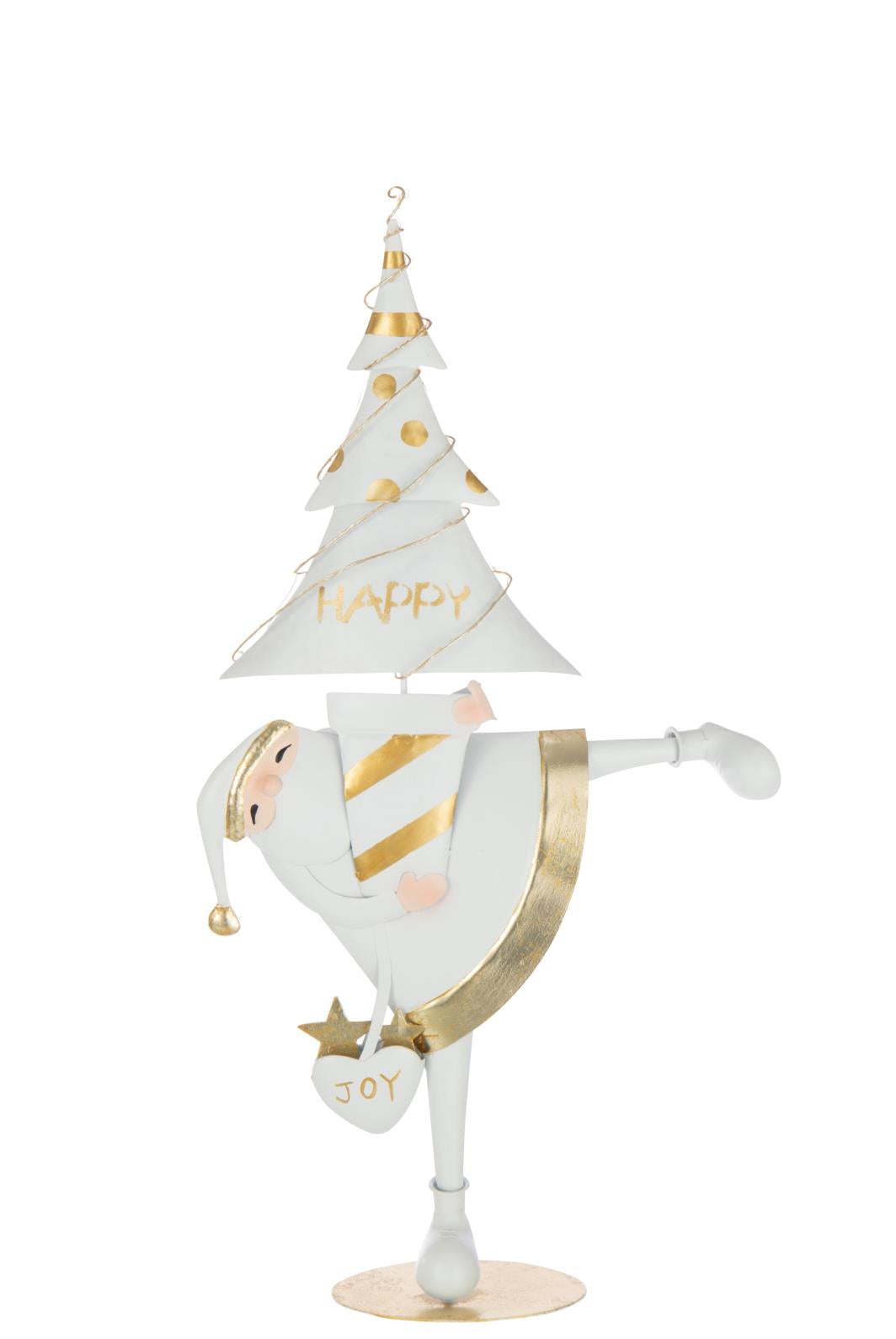 J-Line figuur Kerstman Boom - ijzer - goud/wit - large - LED lichtjes