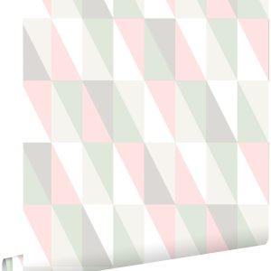 ESTAhome behang grafische driehoeken licht roze en mintgroen – 53 cm x