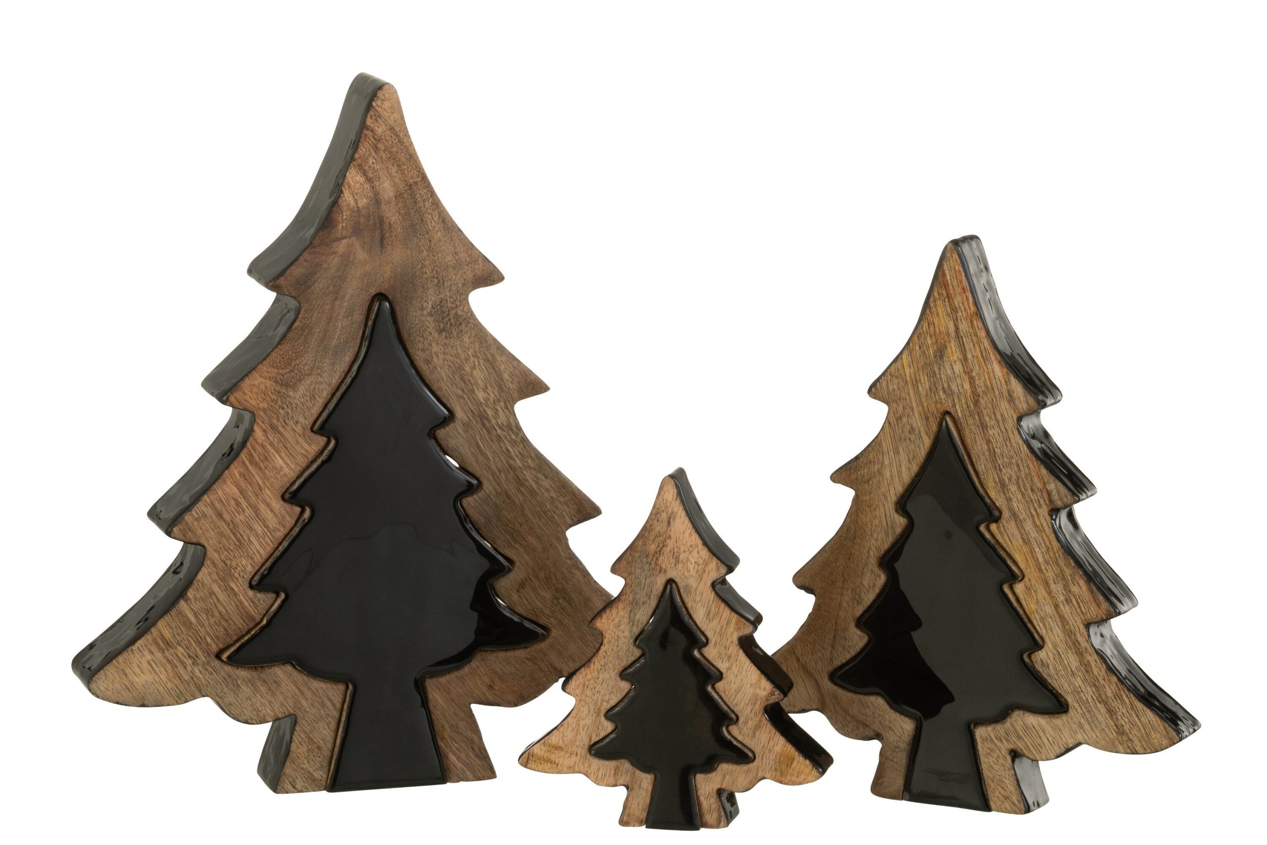 J-Line decoratie Kerstboom Puzzel - hout - zwart/naturel - small