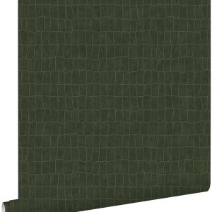 ESTAhome behang krokodillenhuid vergrijsd olijfgroen – 53 cm x 10.05 m