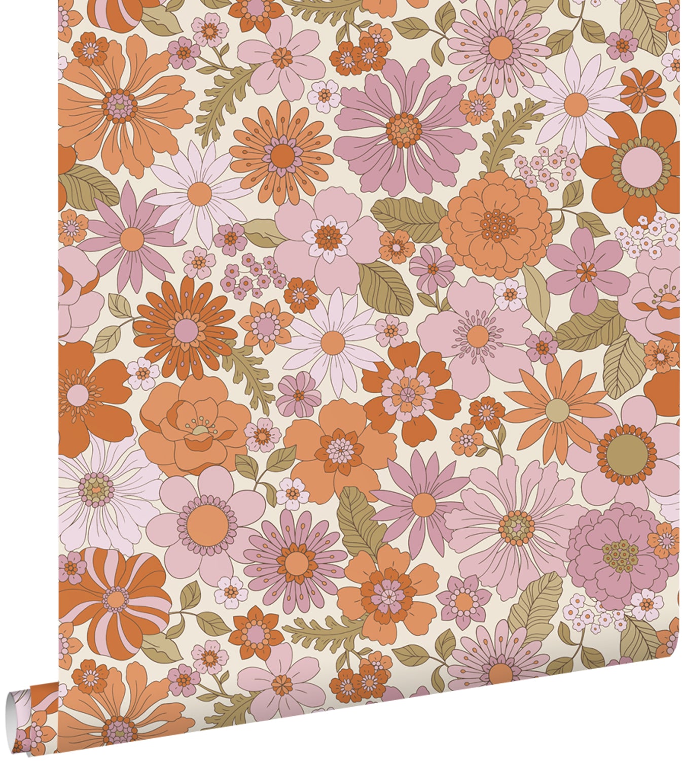 ESTAhome behang retro bloemen paars en oranje - 53 cm x 10.05 m - 1309