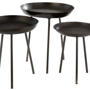 J-Line bijzettafel Plateau Rond – metaal – donkergrijs – set van 3