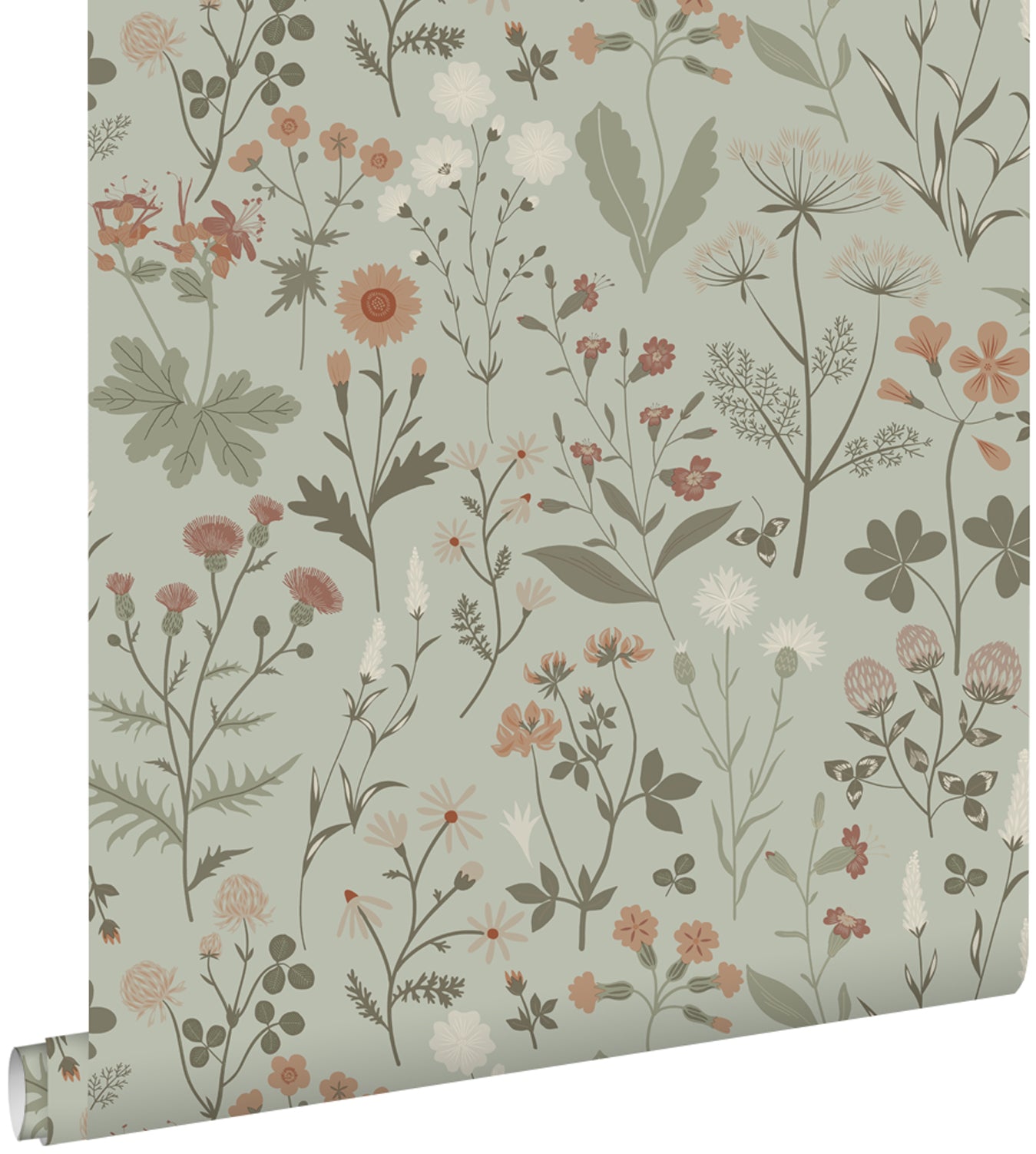 ESTAhome behang veldbloemen vergrijsd mintgroen - 53 cm x 10.05 m - 13