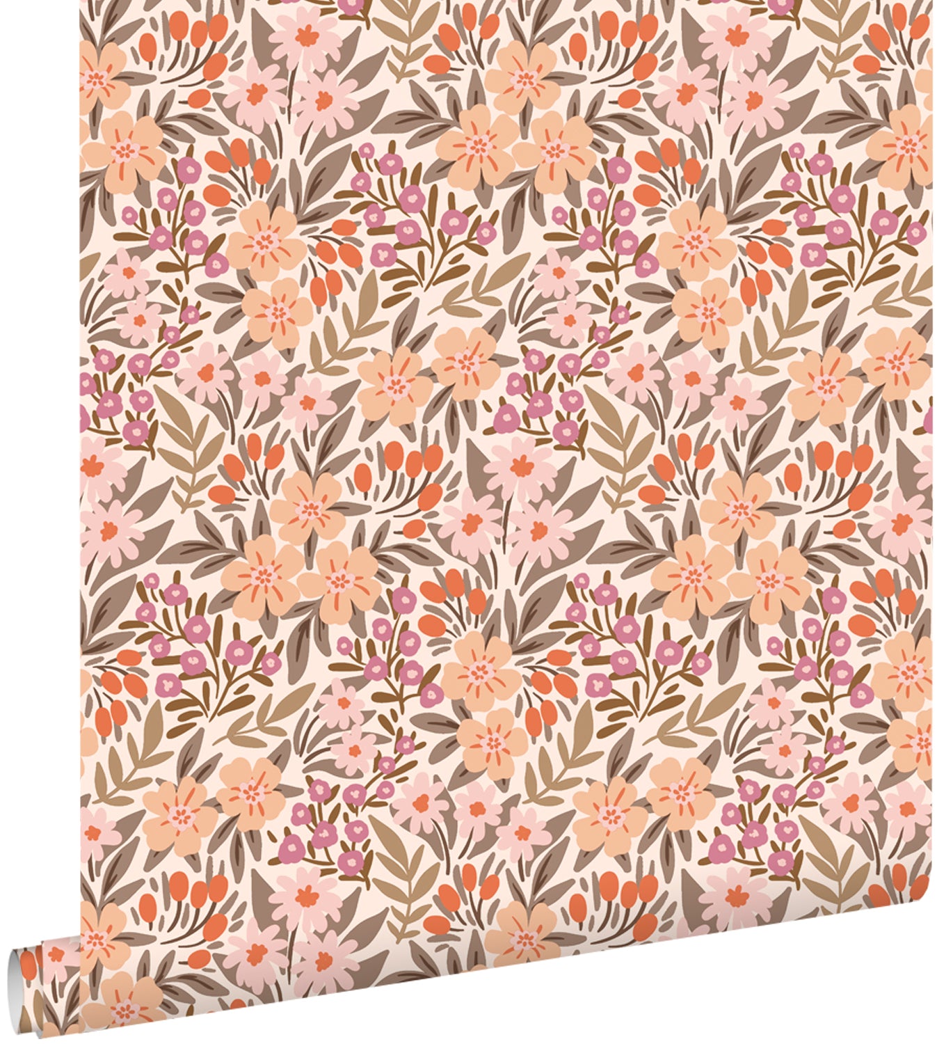 ESTAhome behang bloemen vergrijsd groen, roze en paars - 50 x 900 cm -