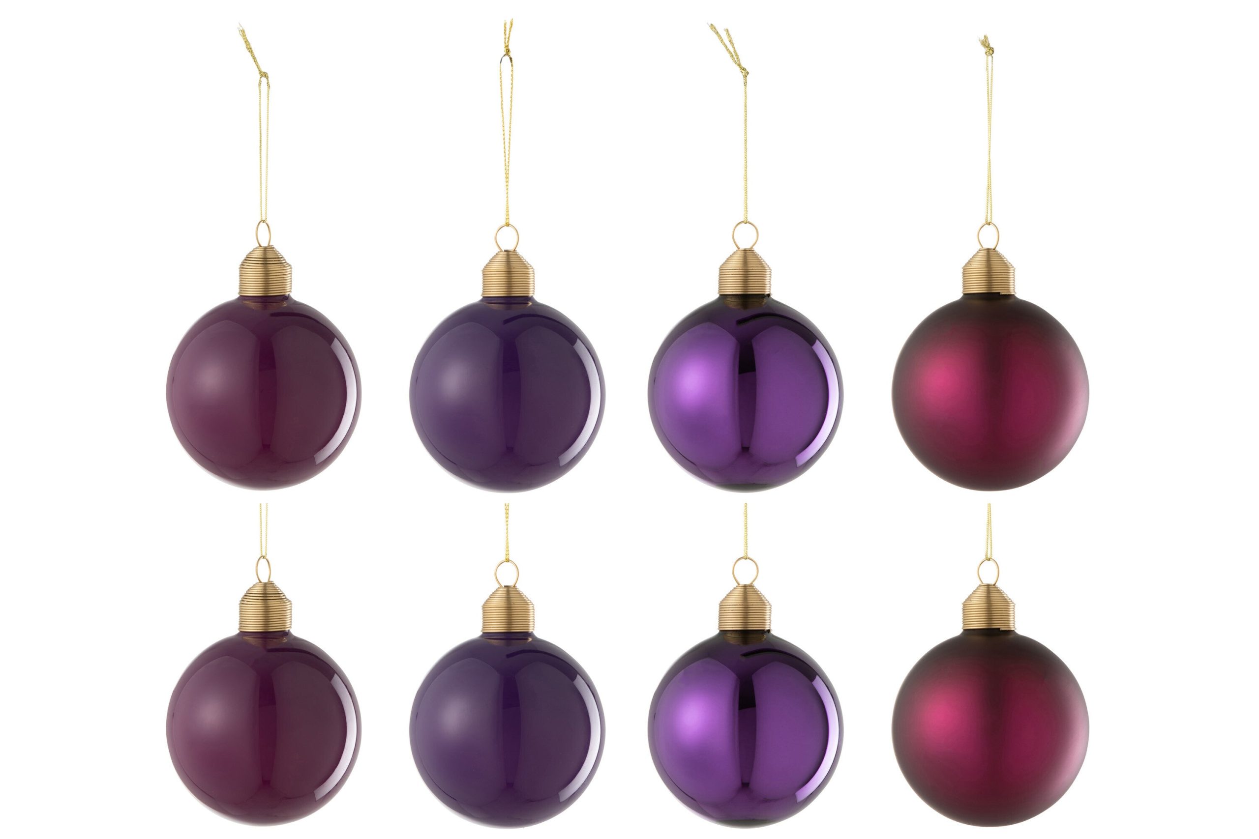 J-Line kerstbal - glas - mat/blinkend paars - doos van 8