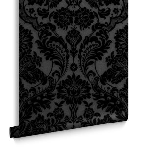 Graham & Brown Vliesbehang – Gothic Damask Flock Noir – 10mx52cm