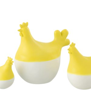 J-Line decoratie Haan – polyresin – wit/geel – set van 3 J-Line decoratie Haan – polyresin – wit/geel – set van 3
