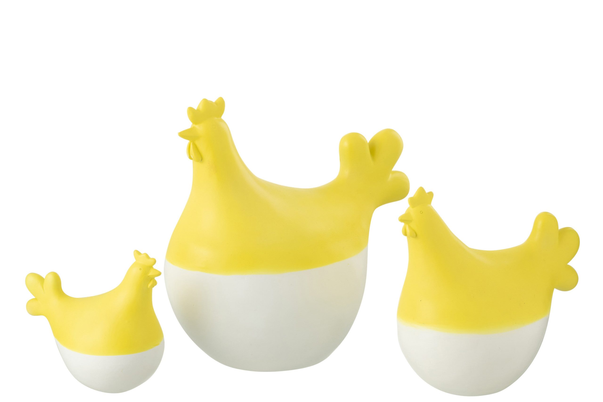 J-Line decoratie Haan - polyresin - wit/geel - set van 3