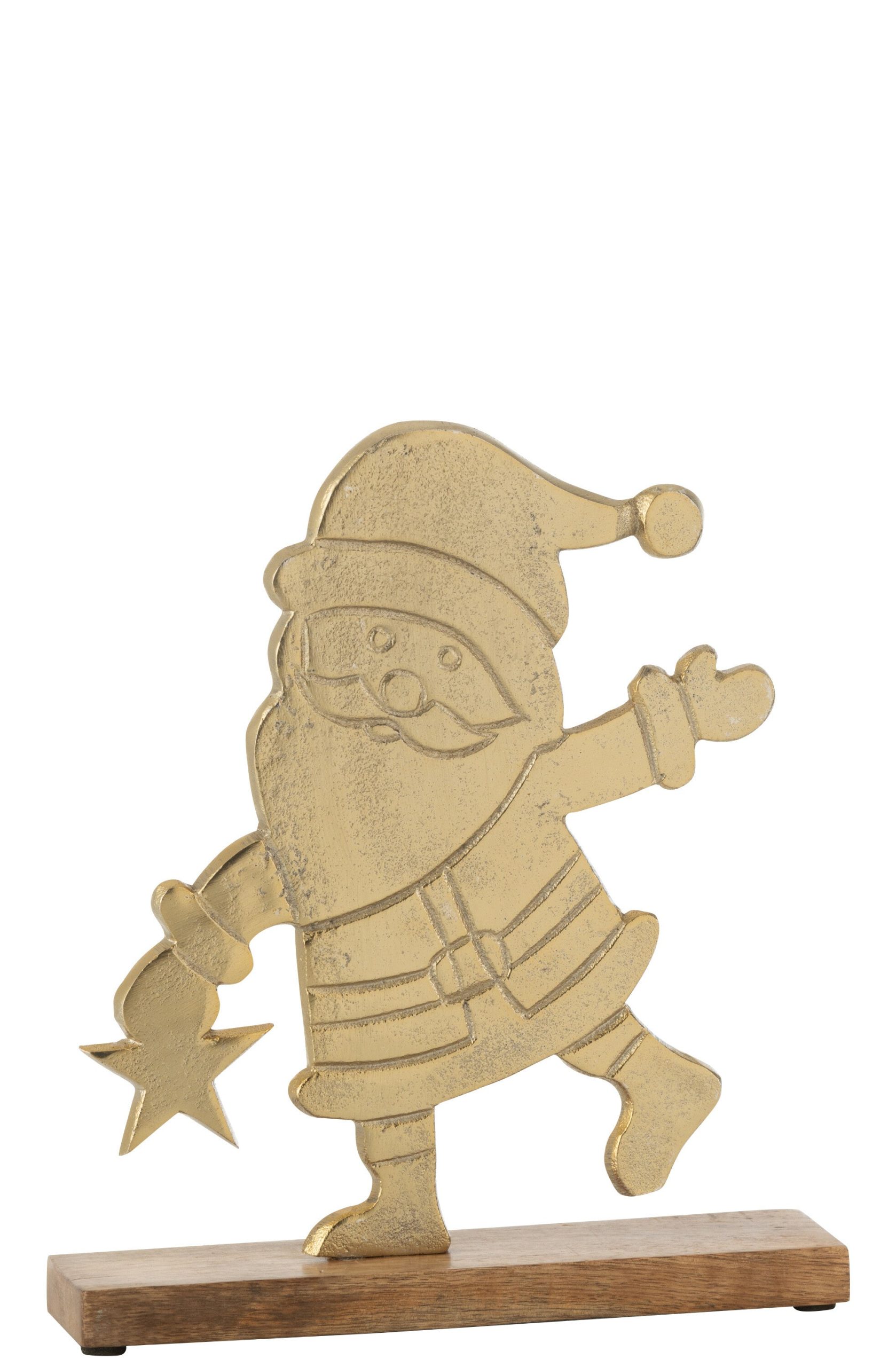 J-Line figuur Kerstman voet - aluminium/hout - goud - large