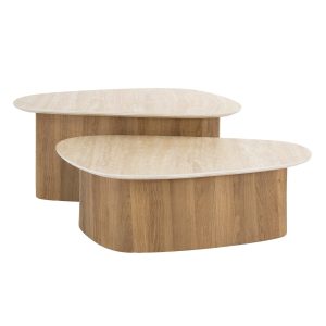 Giga Meubel Salontafel Romano – Travertin – Set van 2 – 90x43x40cm