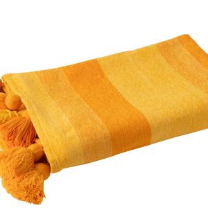 J-Line plaid Strepen + Kwastjes – katoen – oranje J-Line plaid Strepen + Kwastjes – katoen – oranje
