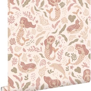ESTAhome behang zeemeerminnen beige, roze en groen – 0.53 x 10.05 m – ESTAhome behang zeemeerminnen beige, roze en groen – 0.53 x 10.05 m –