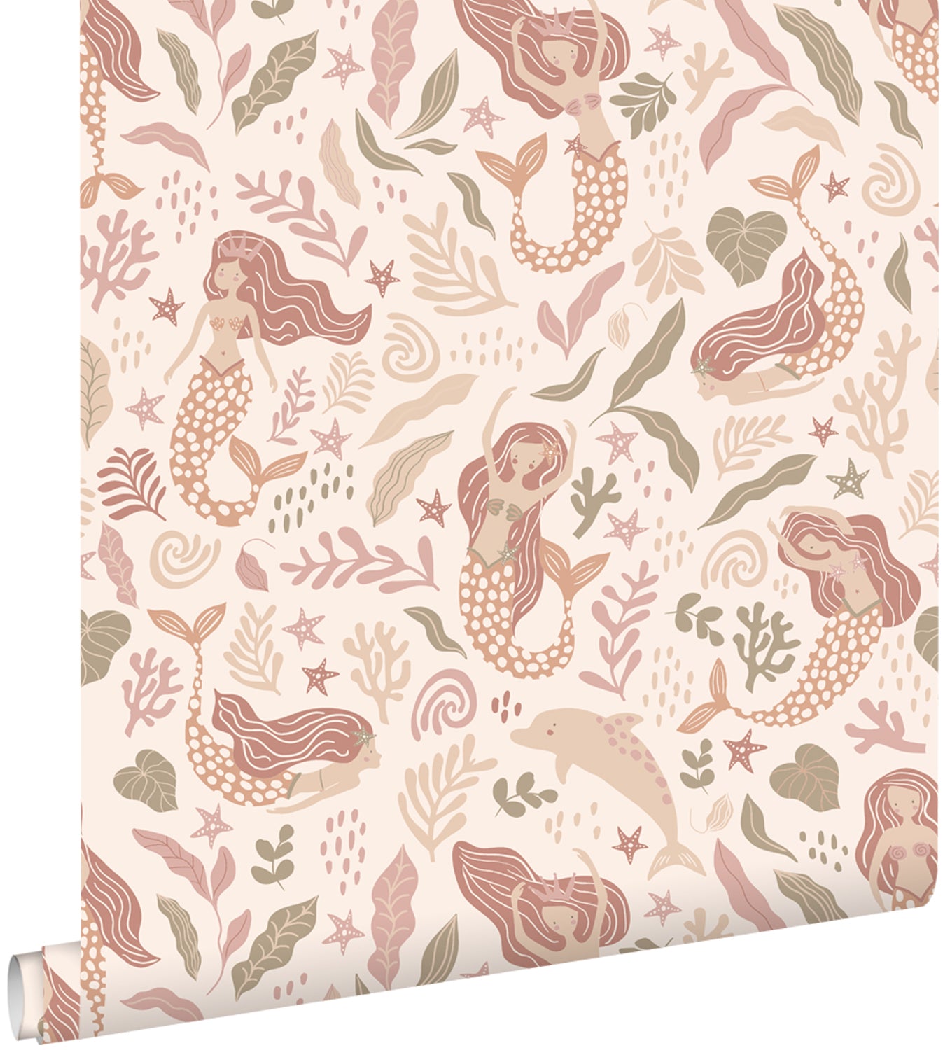 ESTAhome behang zeemeerminnen beige, roze en groen - 0.53 x 10.05 m -