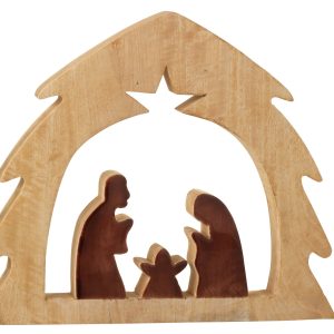 J-Line decoratie Kerststal in Huis – hout – naturel/bruin – large