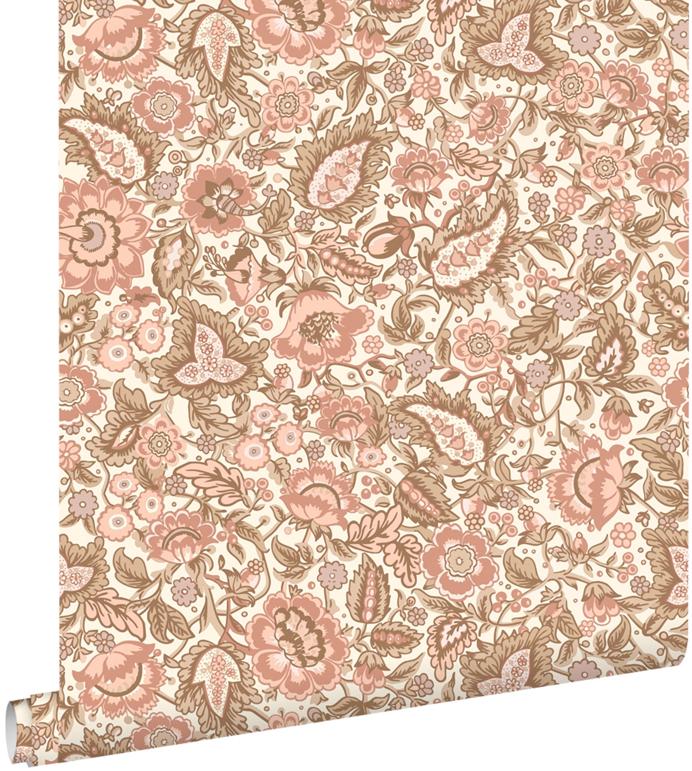 ESTAhome behang vintage bloemen bruin en terracotta roze - 50 x 900 cm