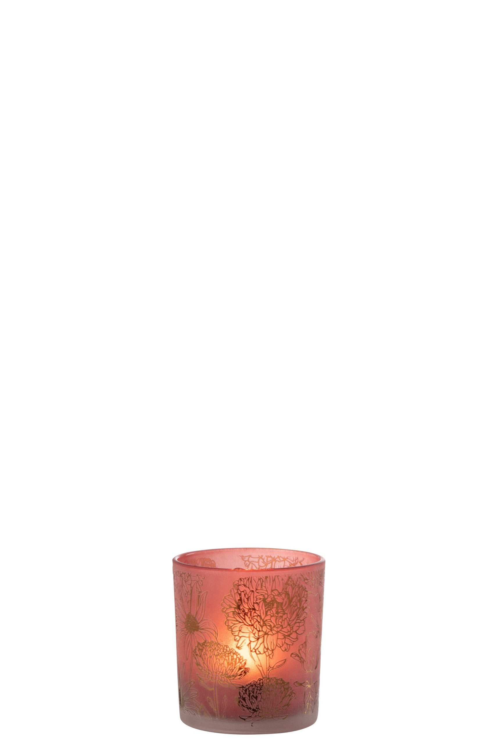 J-Line windlicht Bloemen - glas - rood/goud - small
