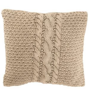 J-Line kussen Gebreid + Vlecht – katoen – beige