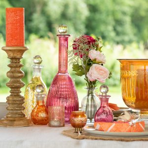 J-Line windlicht Bladeren Recht – glas – mix – 3 stuks