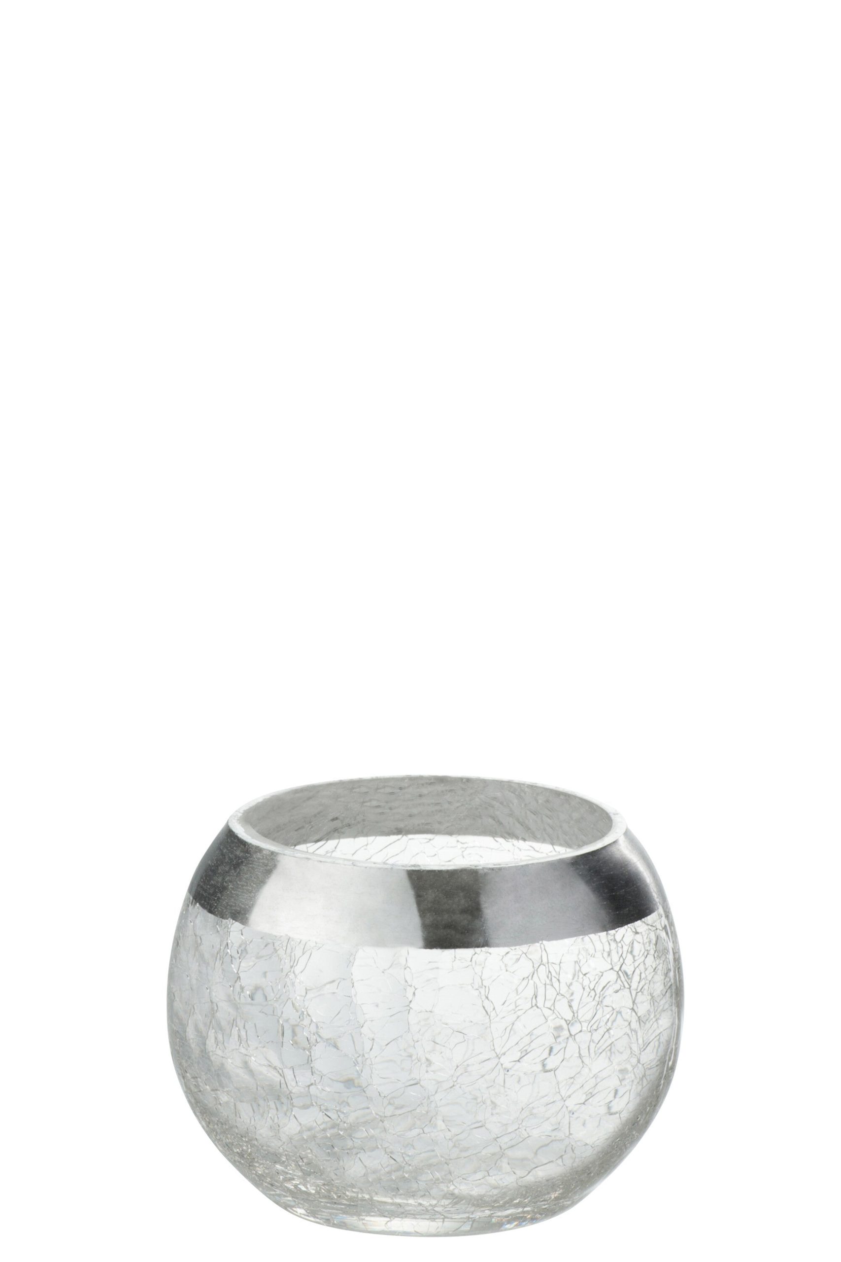 J-Line kaarshouder Bol Craquelé - glas - transparant/zilver - small -