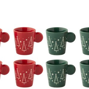 J-Line kopje Kerstmis – keramiek – rood/groen – 2 dozen van 4 stuks
