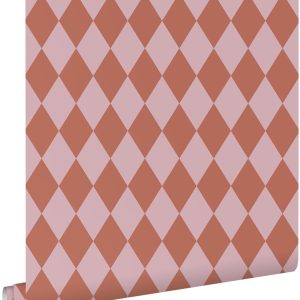 ESTAhome behang ruiten terracotta roze – 50 x 900 cm – 131598