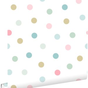 ESTAhome behang stippen roze, blauw, groen en goud – 53 cm x 10.05 m – ESTAhome behang stippen roze, blauw, groen en goud – 53 cm x 10.05 m –