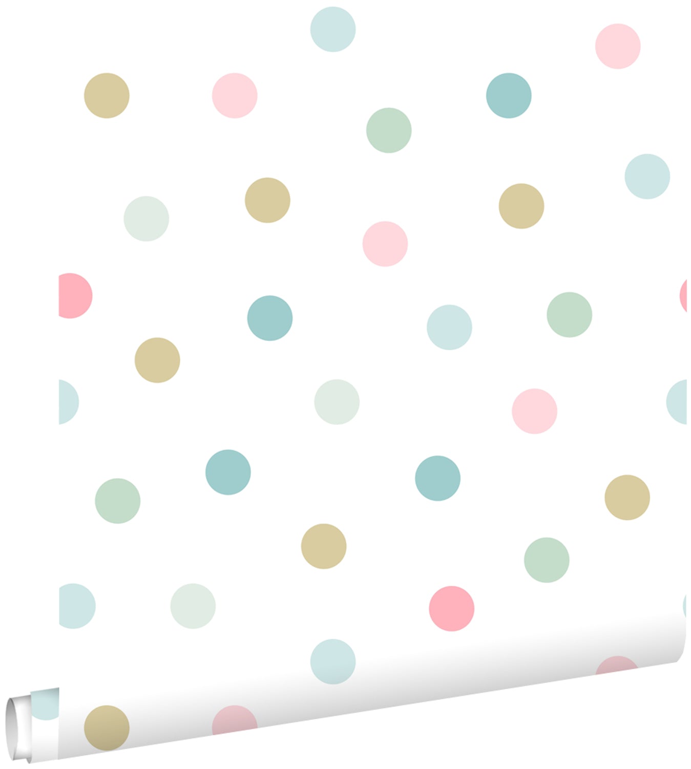 ESTAhome behang stippen roze, blauw, groen en goud - 53 cm x 10.05 m -
