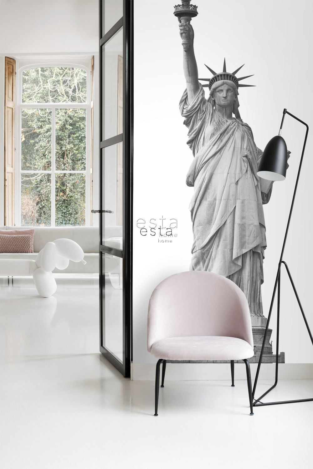 ESTAhome fotobehang New York statue of liberty grijs - 93 x 279 cm - 1