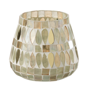 J-Line theelichthouder Mozaiek – glas – beige – small – 2 stuks