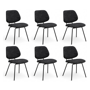 Furnhouse eetkamerstoel Sofia – Zwart – Stof (Bouclé) – Set van 6