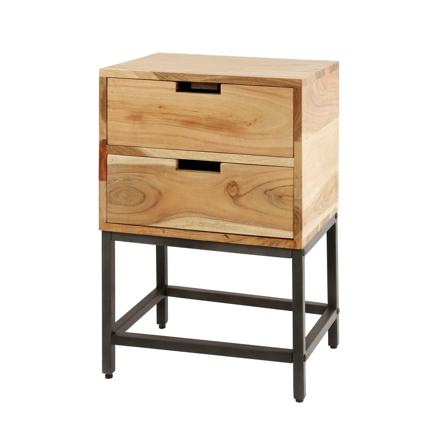 Giga Meubel Nachtkastje Flat - Naturel Acaciahout - 2 Lades - 40x30x60