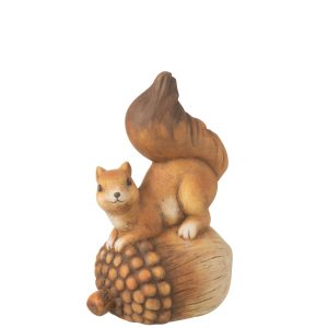 J-Line decoratie Eekhoorn op eikel – porselein – bruin- large