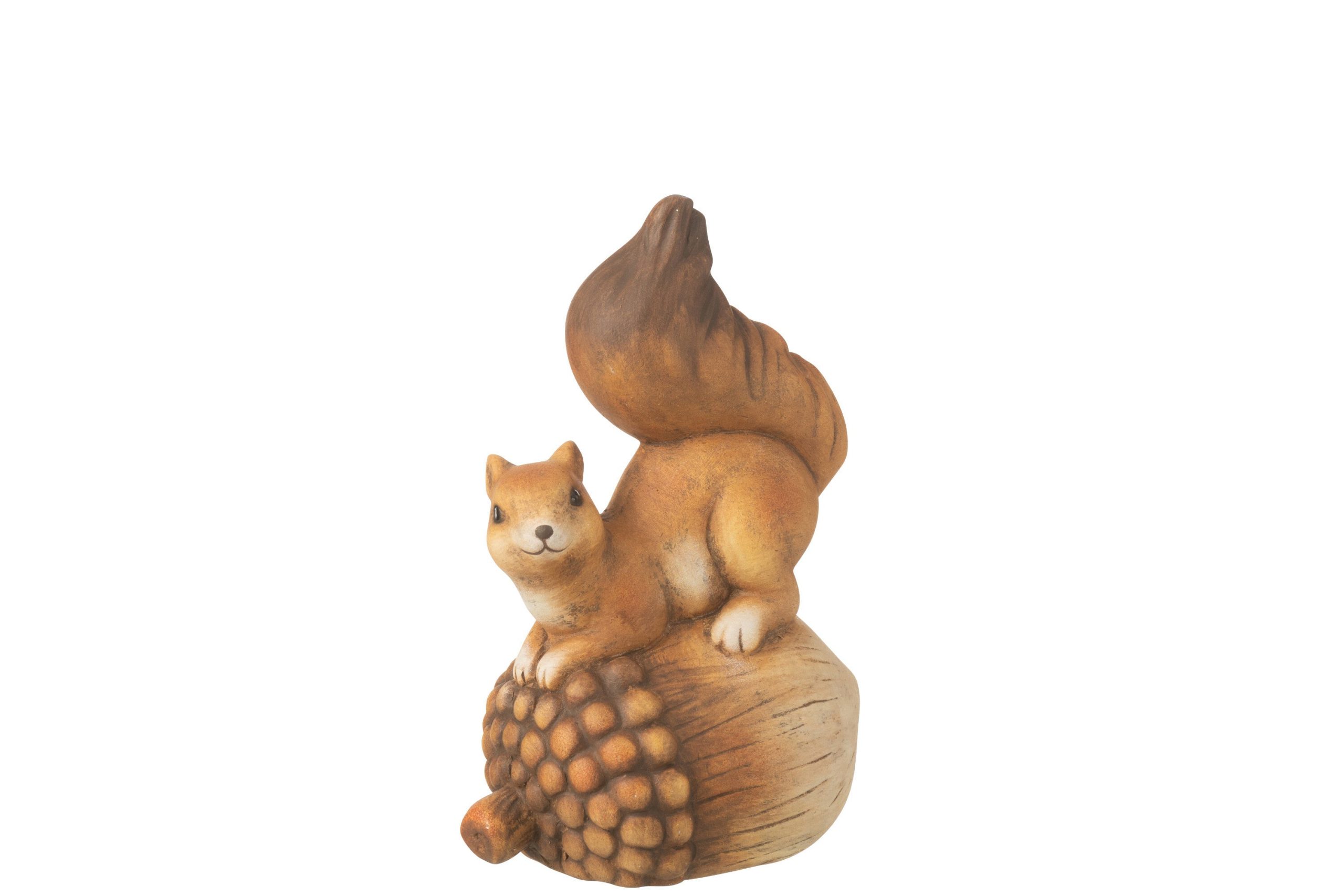 J-Line decoratie Eekhoorn op eikel - porselein - bruin- large