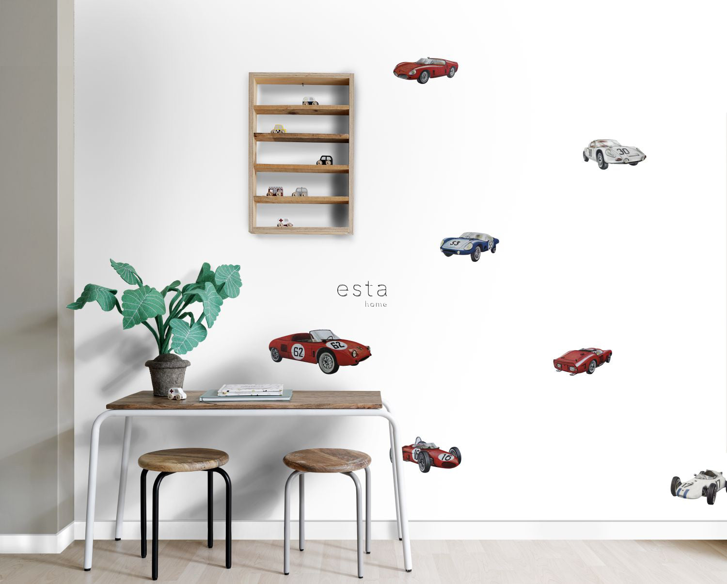 ESTAhome muursticker sportauto's rood, wit en blauw - 47.5 x 66 cm - 1