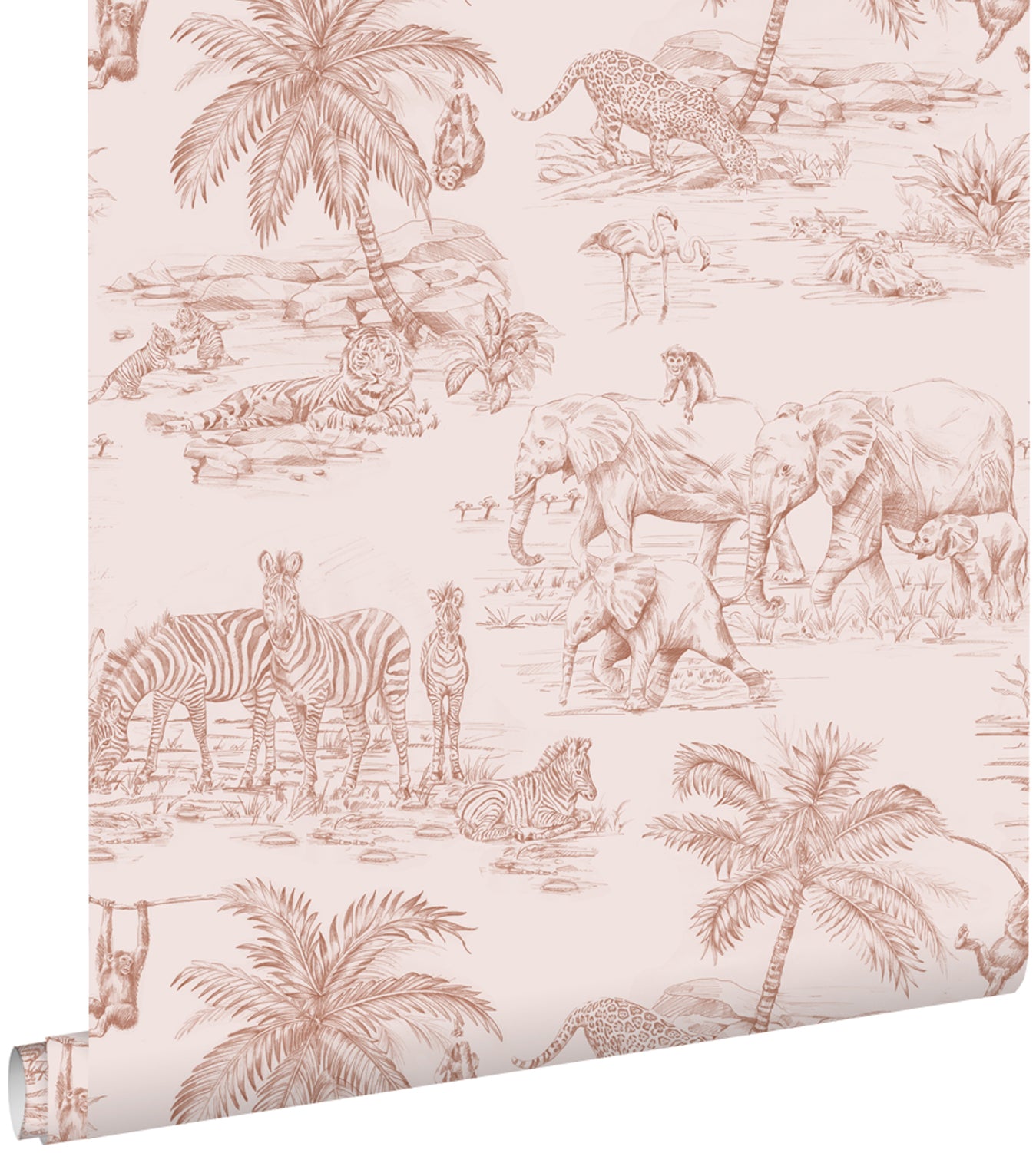 ESTAhome behang jungle dieren terracotta roze - 53 cm x 10.05 m - 1393