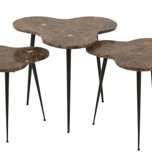 J-Line bijzettafel – marmer/metaal – bruin/zwart – set van 3 J-Line bijzettafel – marmer/metaal – bruin/zwart – set van 3